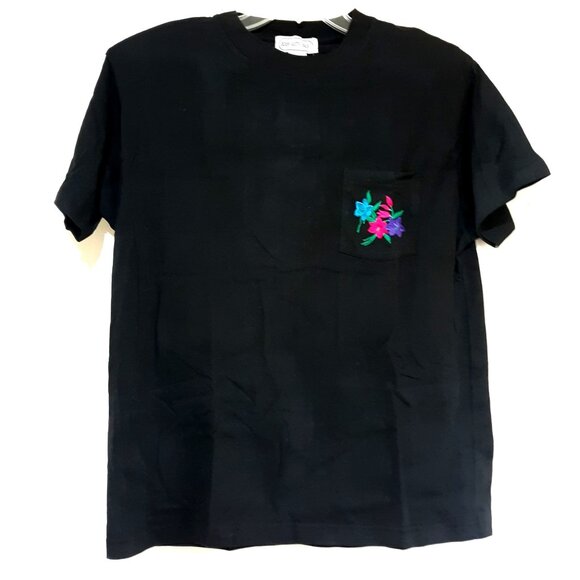 Vintage Abernathy Sport Embroidered Black Cotton Top Size M - Picture 1 of 5